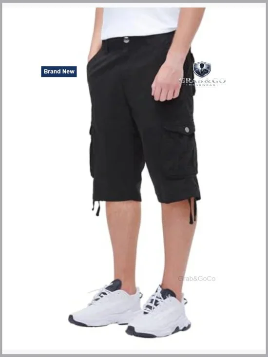 Men's Long Cargo Shorts Below Knee Relaxed Fit 6 Pockets Outdoor Casual - Picture 2 of 7